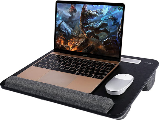 LT08 Laptop Stand, Portable Lap Desk with Pillow Cushion, Fits up to 14 Inch Laptop, with Anti-Slip Strip for Desk, Sofa & Bed, Black
